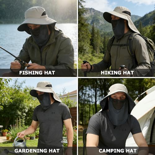 Waterproof Wide Brim Sun Hat with Neck Flap for Hiking (B Khaki)