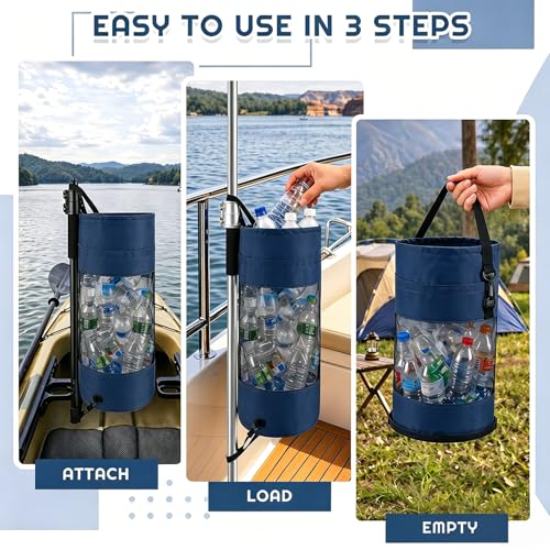 Boat Trash Bag Garbage Can Collapsible Mesh Trash Container (Navy Blue / Classic Style)