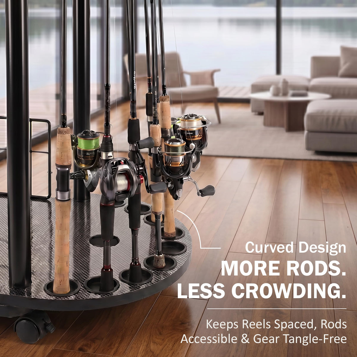 18 Rod Rolling Fishing Storage Cart (Black / 18-Rod tackle cart)