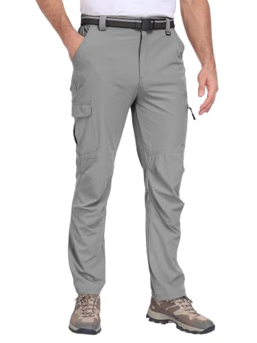 Men's Hiking Cargo Work Pants Lightweight Quick Dry Water Resistant 6 Pockets Fishing Camping Outdoor Stretch Pants Lightgrey (XX-Large / Lightgrey)