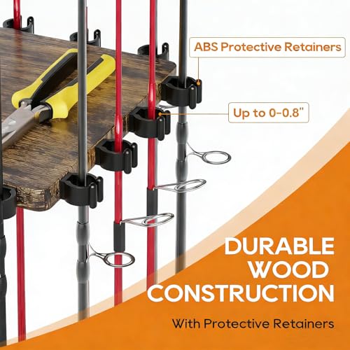 Fishing Rod Holders for Garage 360° Rotating Fishing Pole Rack (Brown)