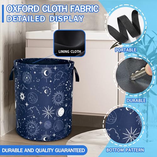 Night Sun Stars Moon Laundry Basket Foldable Oxford Cloth 18.9 x 16.5 Inch (Night Sun Stars Moon)