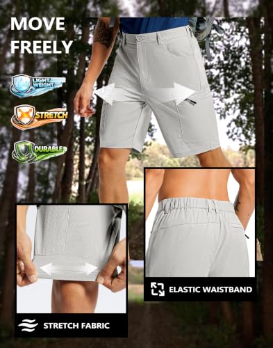Men's Hiking Cargo Shorts 9" Lightweight Quick Dry 6 Pockets (XX-Large / Light Grey)