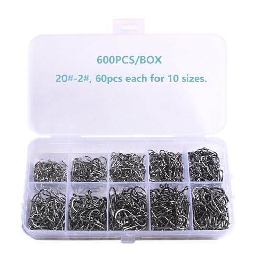 Small Fishing Hooks for Freshwater (600pcs (#2-#20) / Black)
