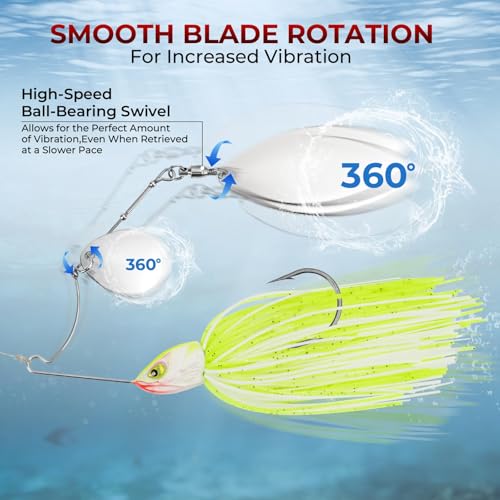 by KastKing Spinnerbait Fishing Lures (Clear Water - Colorado & Willow / 1/2oz)
