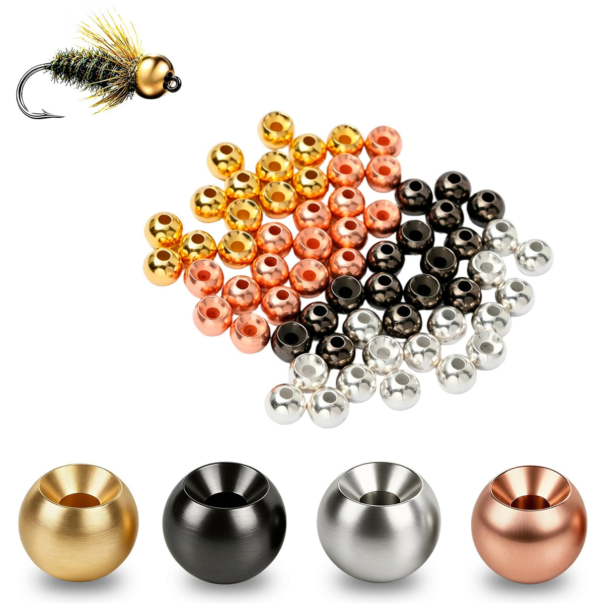 200pcs Fly Tying Tungsten Beads Nymph Tungsten Bead Heads for Jig Flies (200PCSMIX / 2.8MM)
