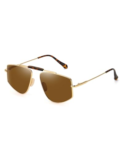 Tangle Free Polarized Aviator Sunglasses for Women (A03- Gold/Brown)