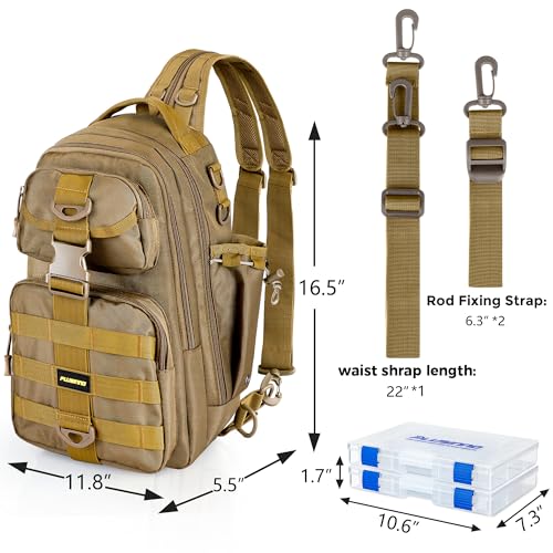 Fishing Backpack Tackle Bag (Khaki Fishing Backpack With 2 Boxes (No Rod))