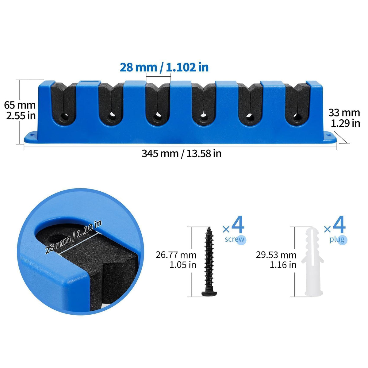 Fishing Rod Holder for Garage (Horizontal Blue, 1 Pair)