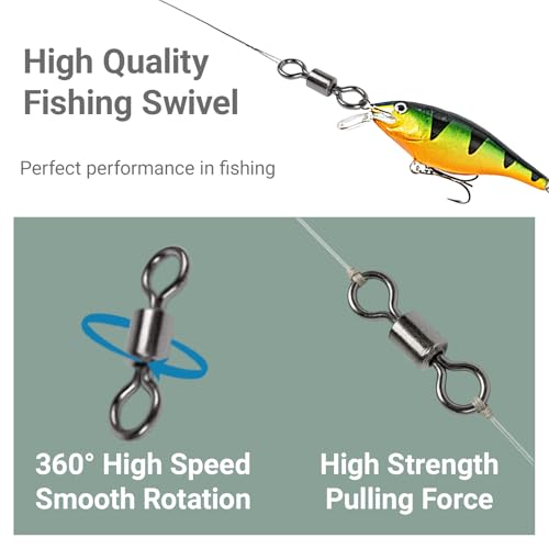 Stainless Steel Swivels Fishing Lure Barrel Saltwater Swivel Fishing Strength Quick Change Fishing Swivels Rolling Black Nickel (Size3 (89lb) 50 pcs)