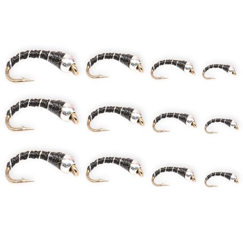 Zebra Midges for Fly Fishing 12 Pack (Black/Silver / 22)