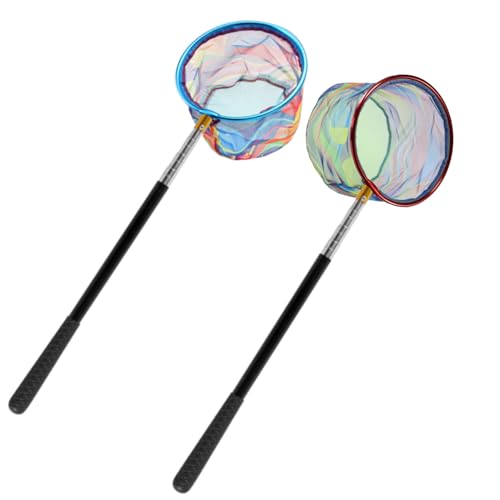 Fishing Nets 2 Pack Retractable Lightweight Landing Nets Stainless Steel Fishing Rod Handles Fishing Nets for Catching and Releasing Fish and Shrimp Frog Nets (Black+red)