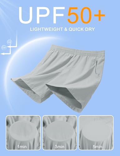 Men's Hiking Fishing Shorts UPF 50+ Quick Dry Lightweight 6" Summer Casual Shorts with Zipper Pockets LightGrey (Large / Lightgrey)