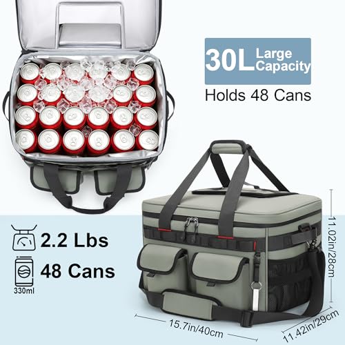 48 Can Insulated Soft Sided Collapsible Cooler Bag Ice Chest (Green / 30L)