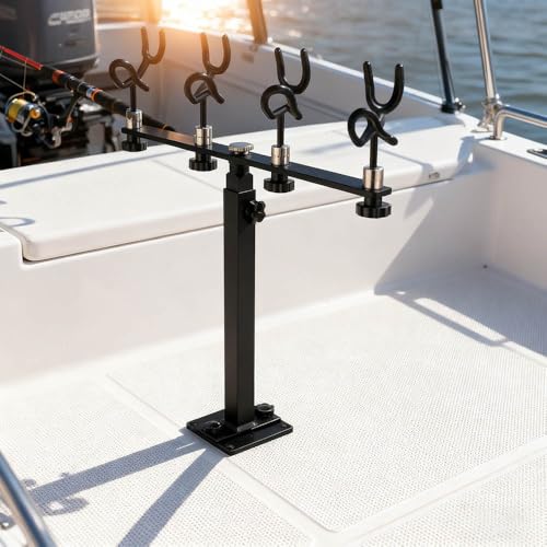 360 Degree Rotation & Adjustable Height Fishing Rod Holder with 4 Head