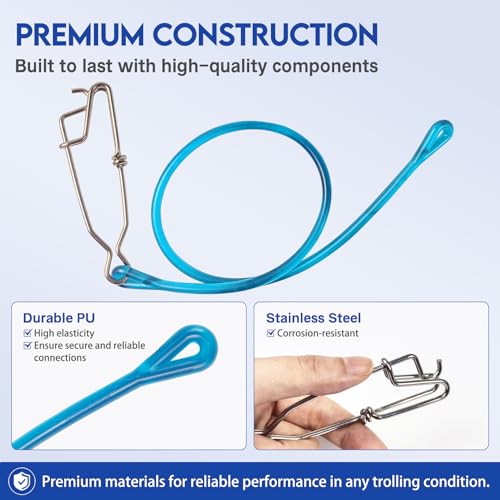 Downrigger Weight Snubber with Ball Bearing Swivel and Snap (11 Inch-2PCS / Blue(W trolling snap only))