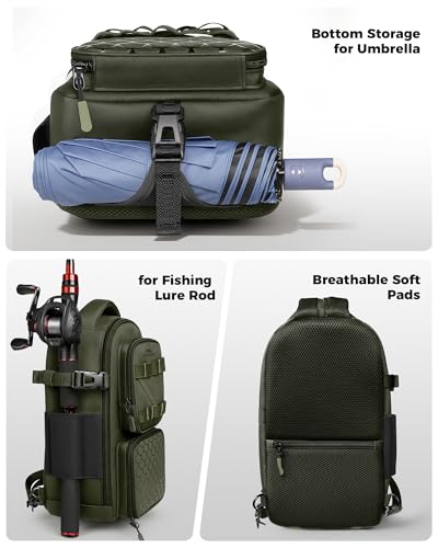 Fishing Sling Bag for Men (Olive Green / 14.1 X 8.7 X 5.7 inches)