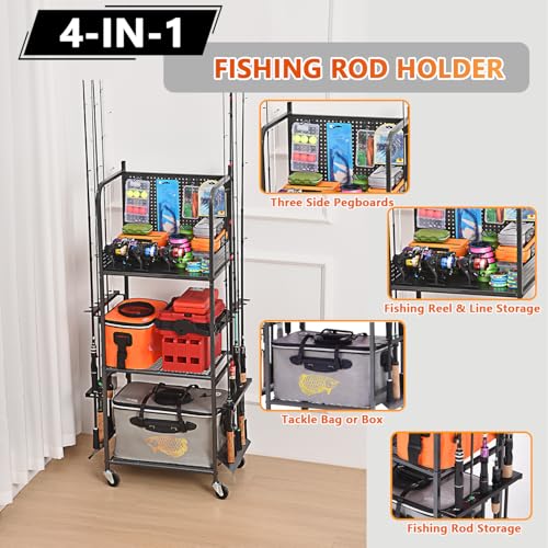 Heavy Duty Fishing Rod Rack with Pegboard & Hooks (10 Rods & Pegboard)