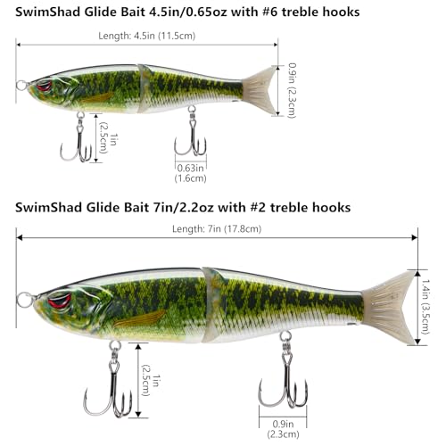 SwimShad Glide Baits Jointed Swimbait Bass Pike Salmon Trout Muskie Fishing Lure (Largemouth Bass / 4.5in/0.65oz)
