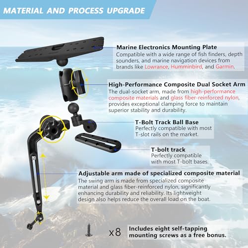 Kayak Fish Finder Mount with Adjustable Transducer Mounting Arm (Large)