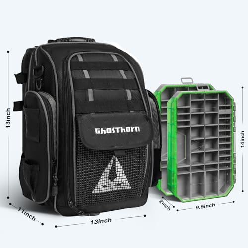 Fishing Backpack 2 * 3700 Tackle Boxes 40L Waterproof Tackle Backpack with Rod Holders Large Outdoor Storage Tackle Bag for Fishing Men Women (With 3700*2 Black (40l))