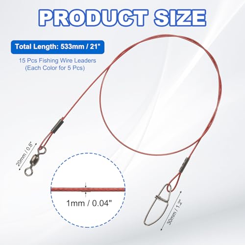 Fishing Wire Leader Line 125LB 21 Inch (Black/Red/Green)