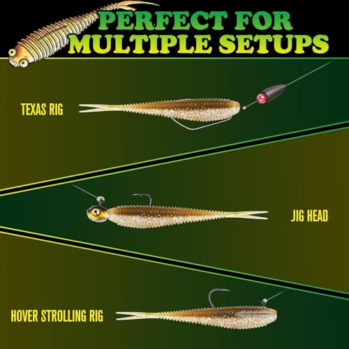 Soft Plastic Baits Forked Tail Fishing Soft Bait for Bass Walleye Trout Crappie Lures Brown Magic (Brown Magic / 3in-40pcs)