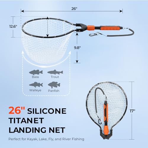 Titanet Folding Fishing Landing Net (26" Total Length (Fixed Handle) / Silicone Net)