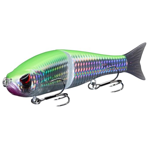SwimShad Glide Baits Jointed Swimbait Bass Pike Salmon Trout Muskie Fishing Lure (Green/Silver / 7in/2.2oz)