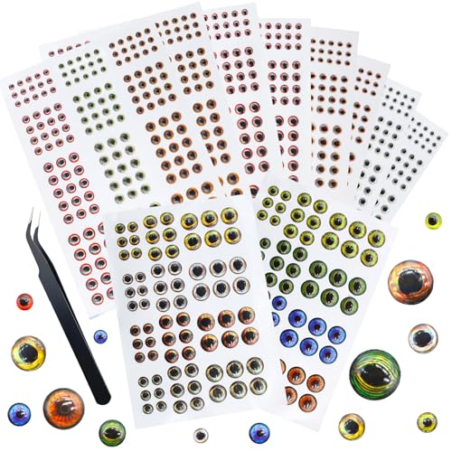 1608 Pieces 3D 4D 5D Fishing Lure Eyes Assortment with 1 Piece Tweezer for Making Fish Bait Fly Tying Streamers Crafts DIY Accessory (1608pcs)