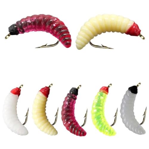 24Pcs Fly Fishing Flies Trout Lures Fishing Tackle Fly Fishing Flies with Boxed Trout Bass Artificial Fish Bait (24Pcs-Soft Maggot Worm)