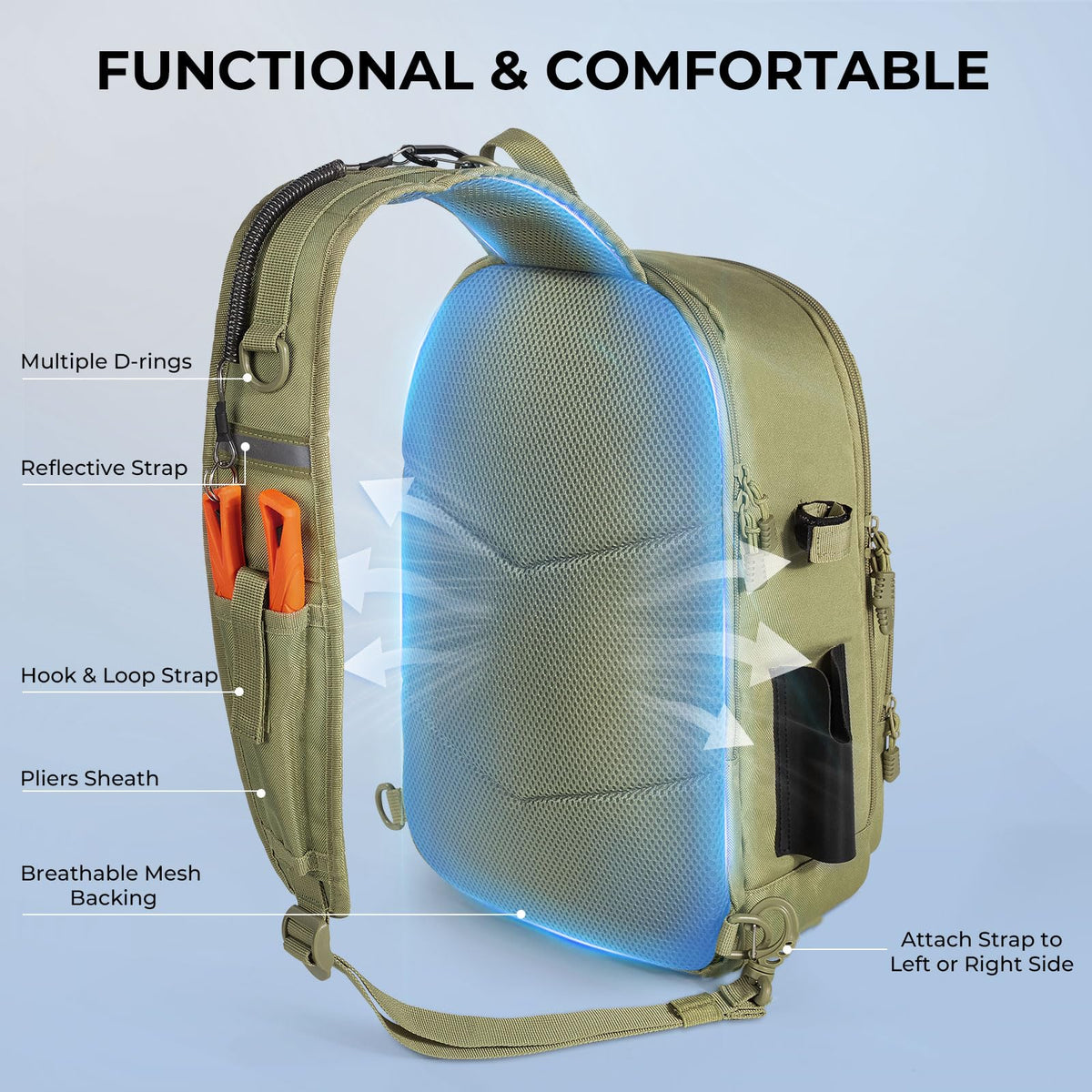 Karryall Fishing Sling Bag With Rod Holder (C: Khaki)