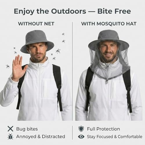 Mosquito Hat with Netting (Grey)