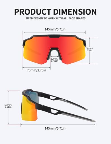 Cycling Sunglasses for Men Women (Black Red)