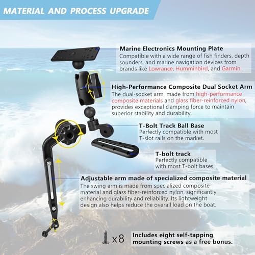 Kayak Fish Finder Mount with Adjustable Transducer Mounting Arm (Medium)