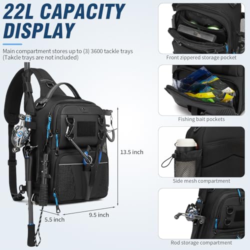 Fishing Bag Lightweight Fishing Tackle Sling Bag with Rod Holder