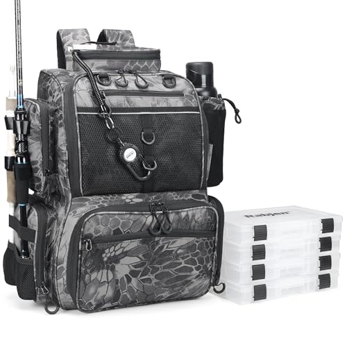 Fishing Tackle Backpack with Rod Holders (Camouflage Black)