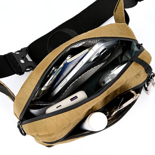 RFID Blocking Fanny Packs for Women and Men Waterproof Crossbody Waist Pack (Khaki)