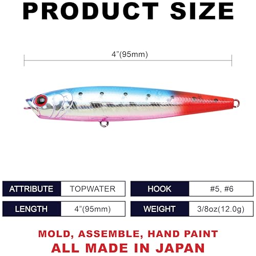 Gunfish 95NF Top Water Bass Fishing Lures (386 Blue Pink Sardine RT (Red Tail))
