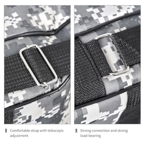 Portable 3 Layers Fishing Pole Bag Durable Oxford Folding Fishing Rod Reel Carry Case Tackle Storage Bag Case Waterproof Camouflage Travel Fishing Carrier (Grey Camouflage / 59in)
