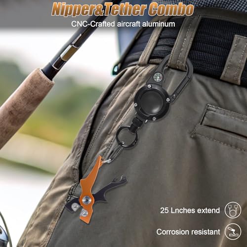 Portable Tungsten Fishing Line Cutter Fly Fishing Nippers with Retractors for Braid (Black Orange)