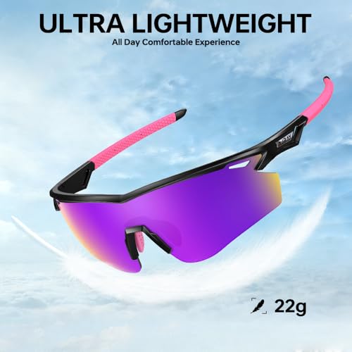 Polarized Running Sunglasses for Men Women Ultra (Elegant Black Pink)
