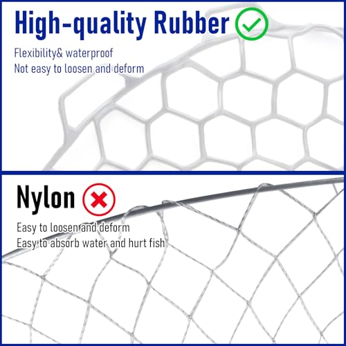 Fishing Landing Net Replacement Rubber Fishing Net Without Handle Foldable Mesh Netting for Freshwater Saltwater White Diameter 15.7" White (White / D-48.03'' Girth(15.75'' Dia, 13.8*5.9" Depth))