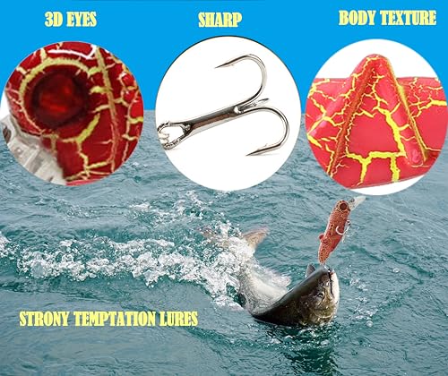 3D Eyes Artificial Crankbait Fishing Lures Kit Jerkbaits (5pcs grasshopper fat hardbait lures with bill)