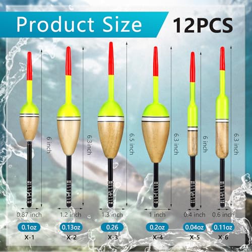 12 Pcs Fishing Float Slip Bobber Wood
