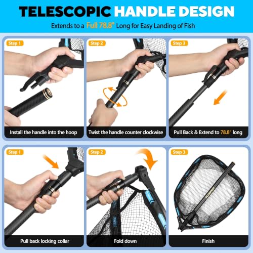 Long Fishing Net with Plier Lip Gripper Tools (With Tool Kit - 7.86 Ft Full Length)