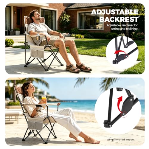 Camping Chairs 2Pack Beach Outdoor Chair for Adults Folding Lawn Chair with Cup Holder and Adjustable Backrest Carry Bag Included for Tailgating