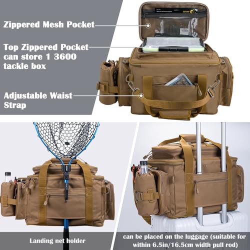 Fishing Tackle Bag with 4PCS 3700 & 2PCS 3600 Tackle Boxes (C3:Khaki with (4)3700&(2)3600 Tackle Boxes / Large)