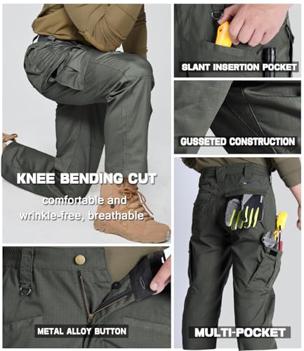Cargo Pants for Mens Lightweight Work Tactical Pants Breathable Outdoor Relaxed Fit Comfy Utility Hiking Fishing Pants with Multiple Pockets Army Green 40Wx32L (Army Green / 40W x 32L)