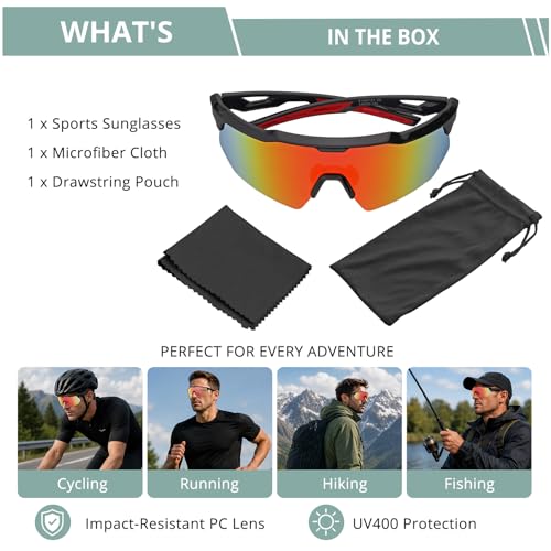 Cycling Sunglasses UV400 Protection for Bike Riding Running (Black)